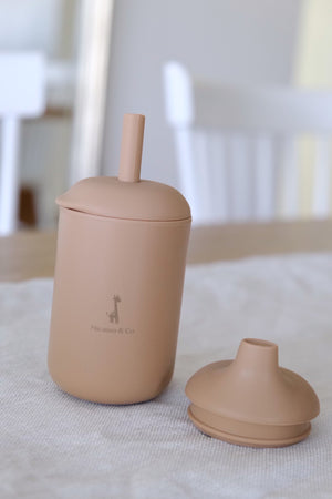 Silicone cup with straw and spout