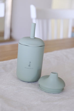 Silicone cup with straw and spout