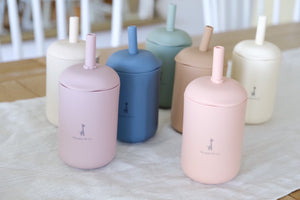 Silicone cup with straw and spout