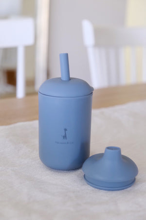 Silicone cup with straw and spout