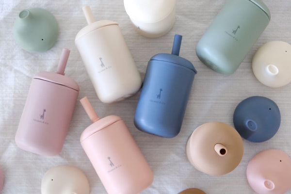 Silicone cup with straw and spout