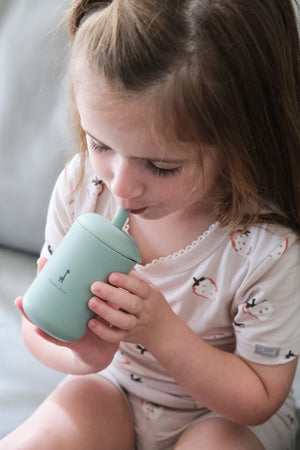 Silicone cup with straw and spout