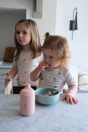 Silicone cup with straw and spout