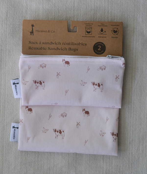 Ensemble de 2 sacs à collation et à sandwich réutilisables