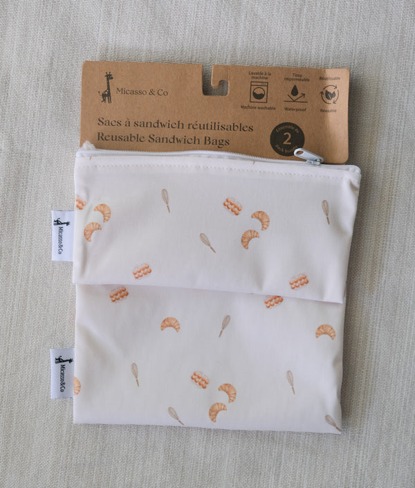 Ensemble de 2 sacs à collation et à sandwich réutilisables