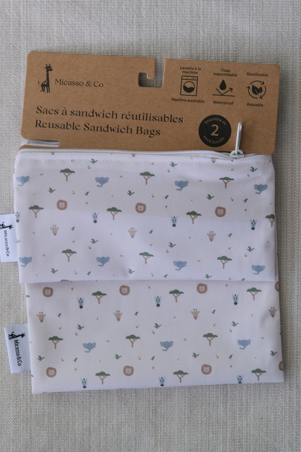 Ensemble de 2 sacs à collation et à sandwich réutilisables
