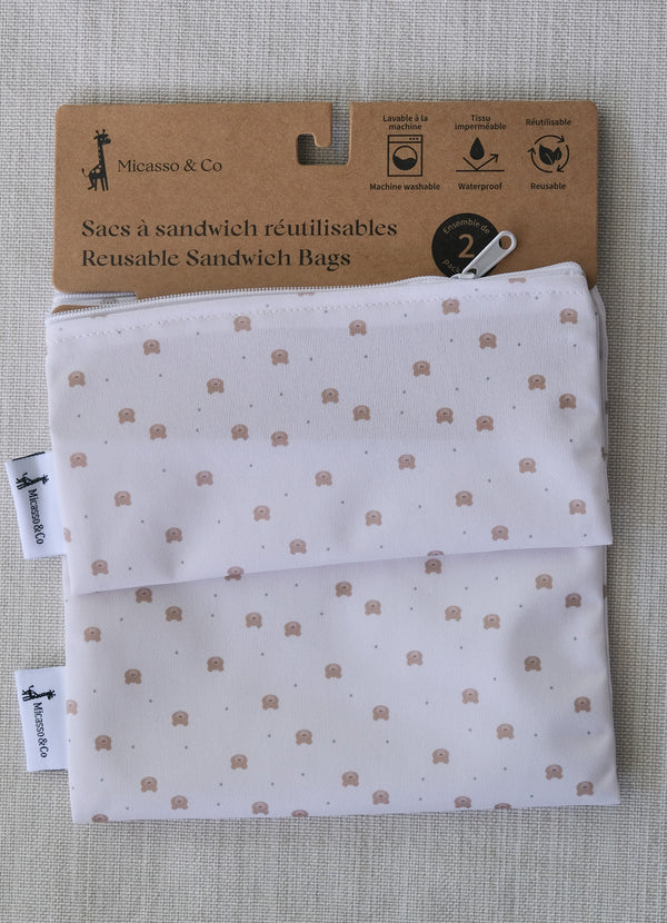 Ensemble de 2 sacs à collation et à sandwich réutilisables
