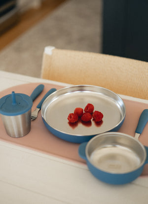Kit pour manger enfant silicone-stainless bleu