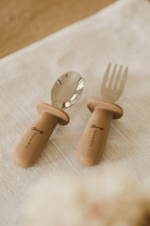 Silicone and metal spoon and fork set