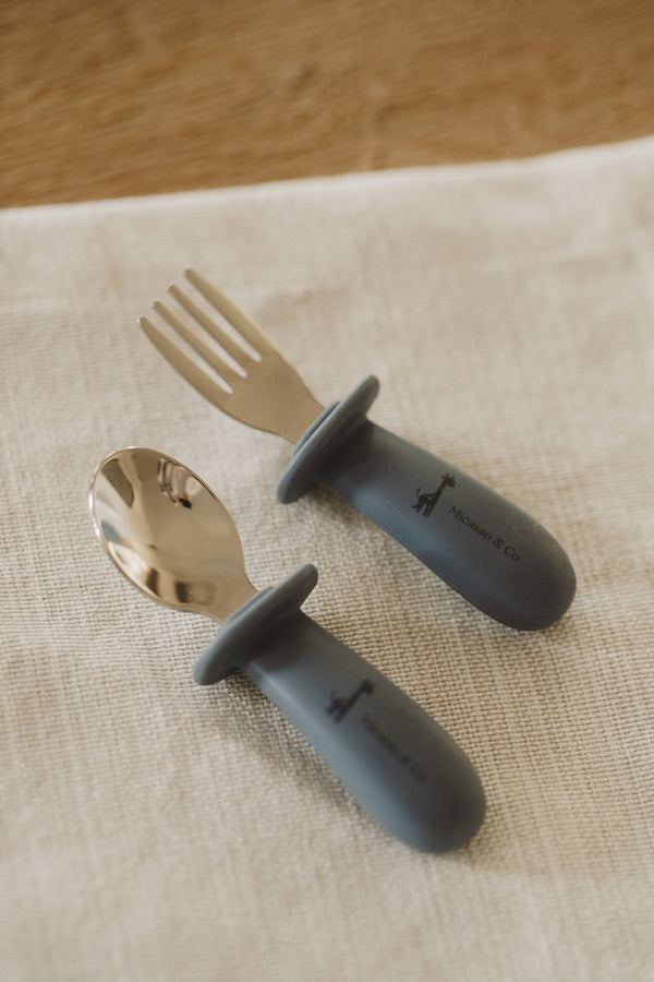 Silicone and metal spoon and fork set
