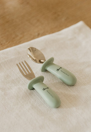 Silicone and metal spoon and fork set