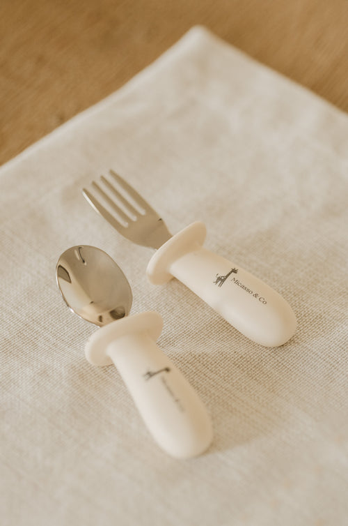 Silicone and metal spoon and fork set
