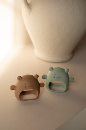 mitaine ourson micasso caramel et vert tendre