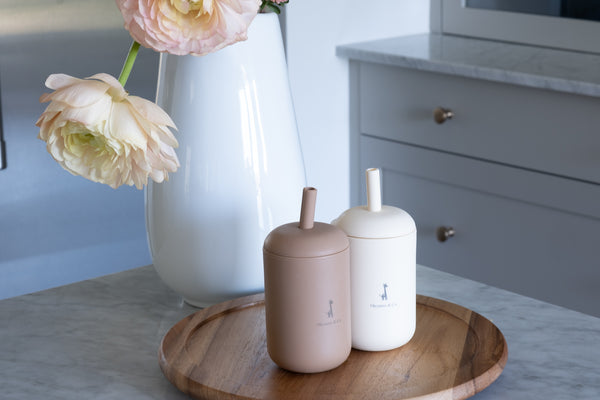 Silicone cup with straw and spout